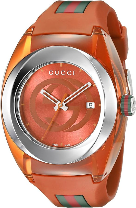Men's Gucci YA137108 Orange Rubber Strap Watch