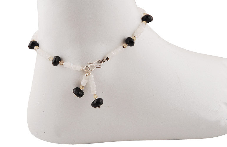 925 STERLING SILVER Rainbow Moonstone, BLACK ONYX, CITRINE ANKLET - R6400003-13