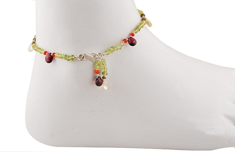 925 STERLING SILVER MULTI GEMSTONES ANKLET - R6400002-20