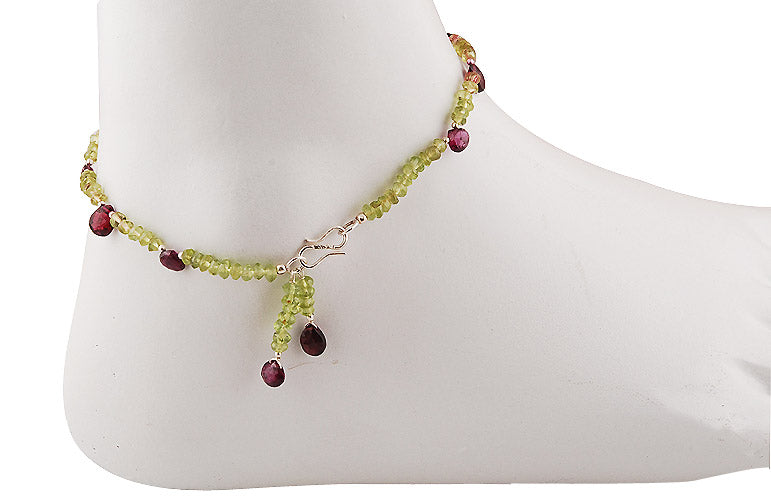 925 STERLING SILVER GARNET, PERIDOT ANKLET - R6400005-10