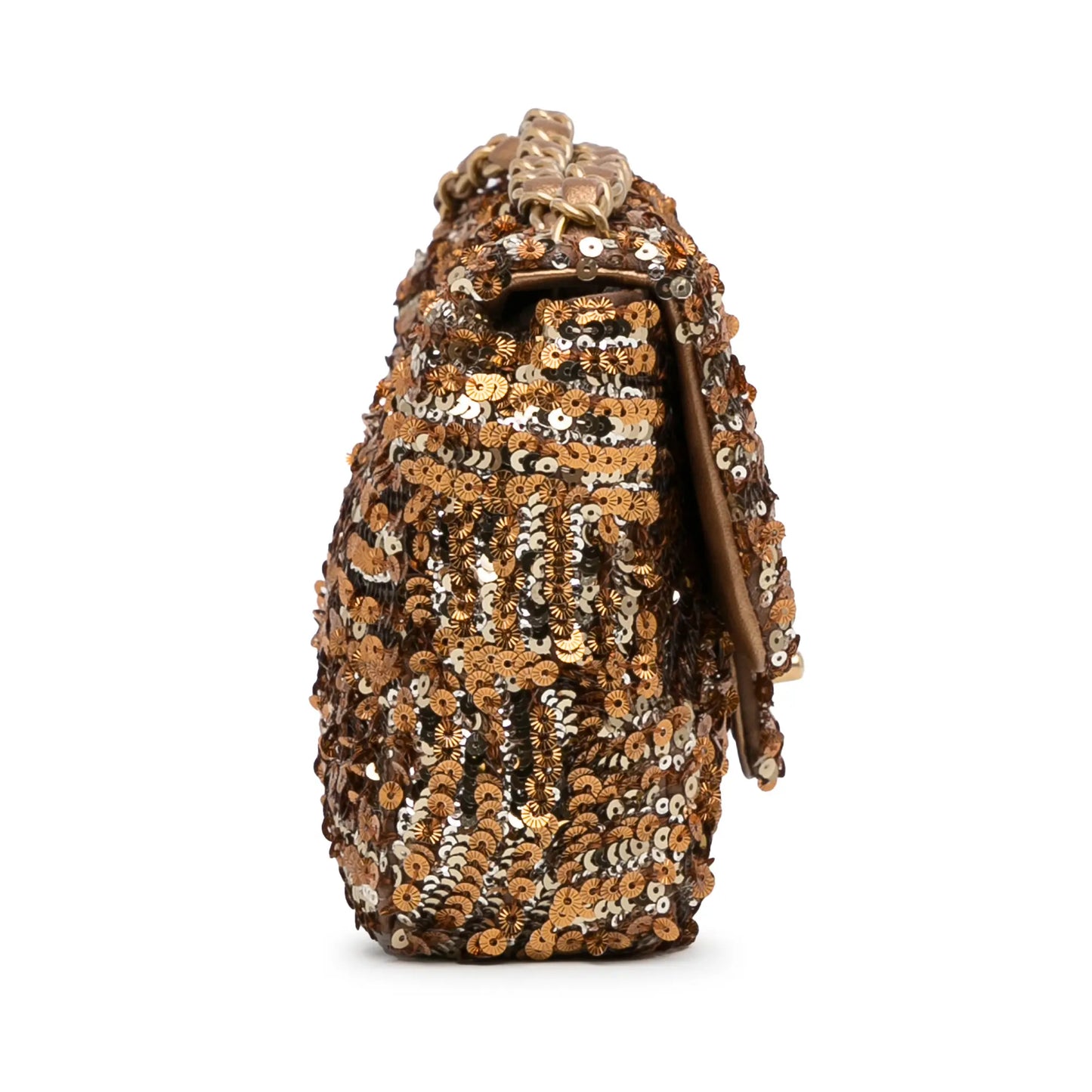 Chanel Mini Sequins Rectangular Single Flap – Gold Satin