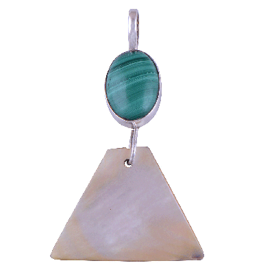 Malachite, Mother Of Pearl 925 Sterling Silver Pendant - R100310-8