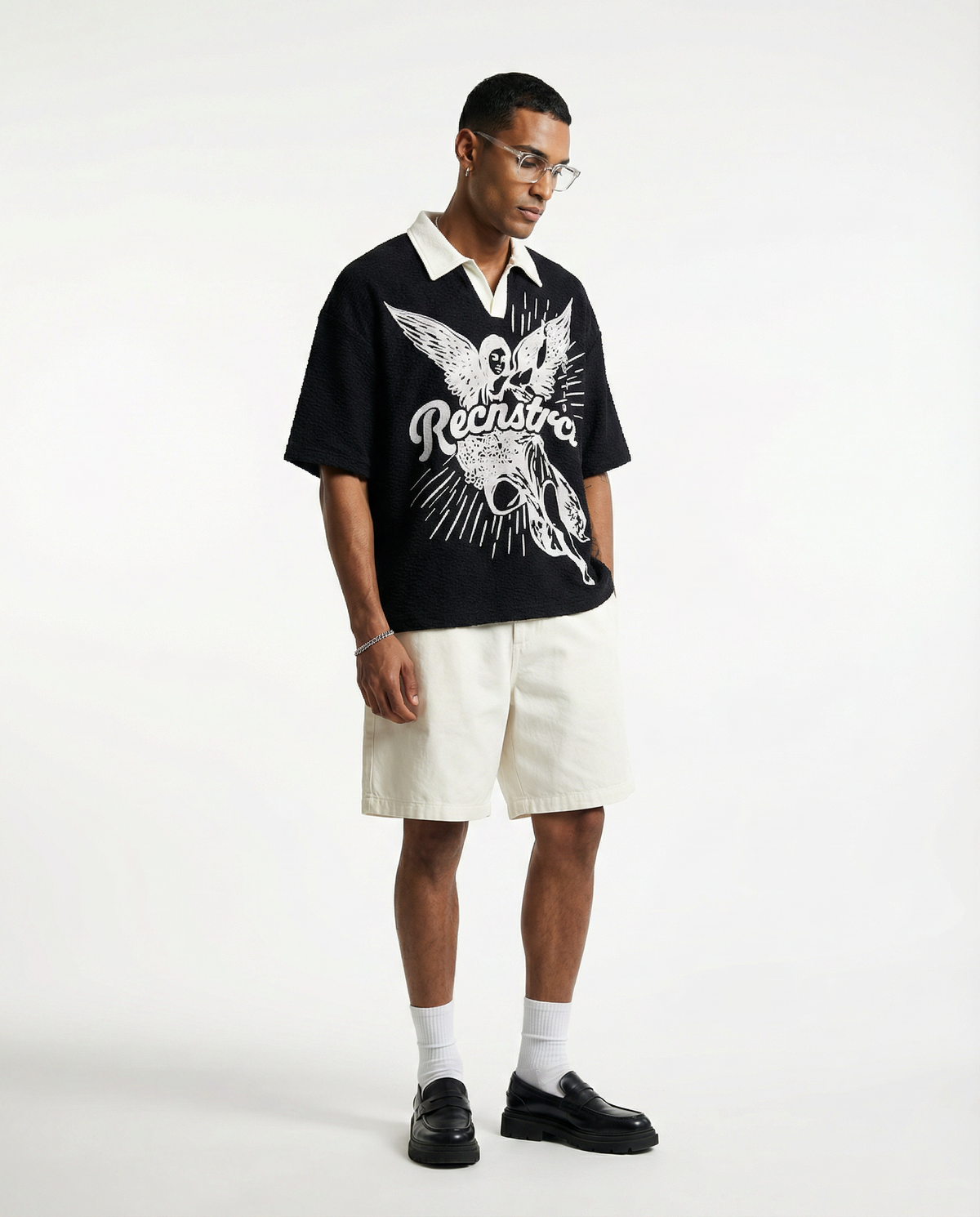 Angela Waffleknit Polo Tshirt - Black by RECNSTRCT