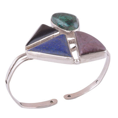 925 Sterling Silver Black Onyx, Lapis, Azurite Malachite, Ruby Bangle - R2800016-10
