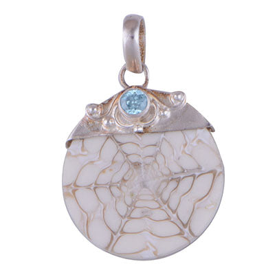 Blue Topaz, Shell 925 Sterling Silver Pendant - R100908-20