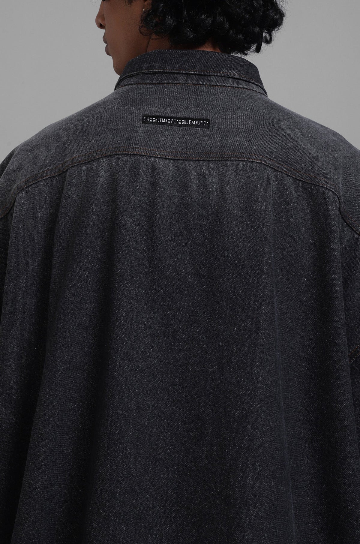 SuperHUEMN Dark Wash Faded Effect Denim Overshirt with Patched Pockets (Black) by HUEMN