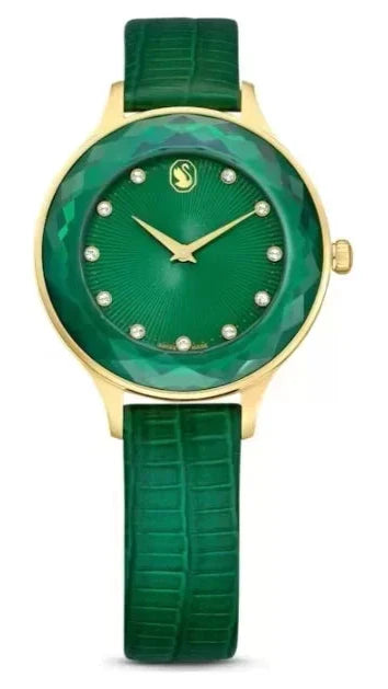 Swarovski Octea nova watch, Leather strap, Green, Stainless Steel — product photo (5650005)