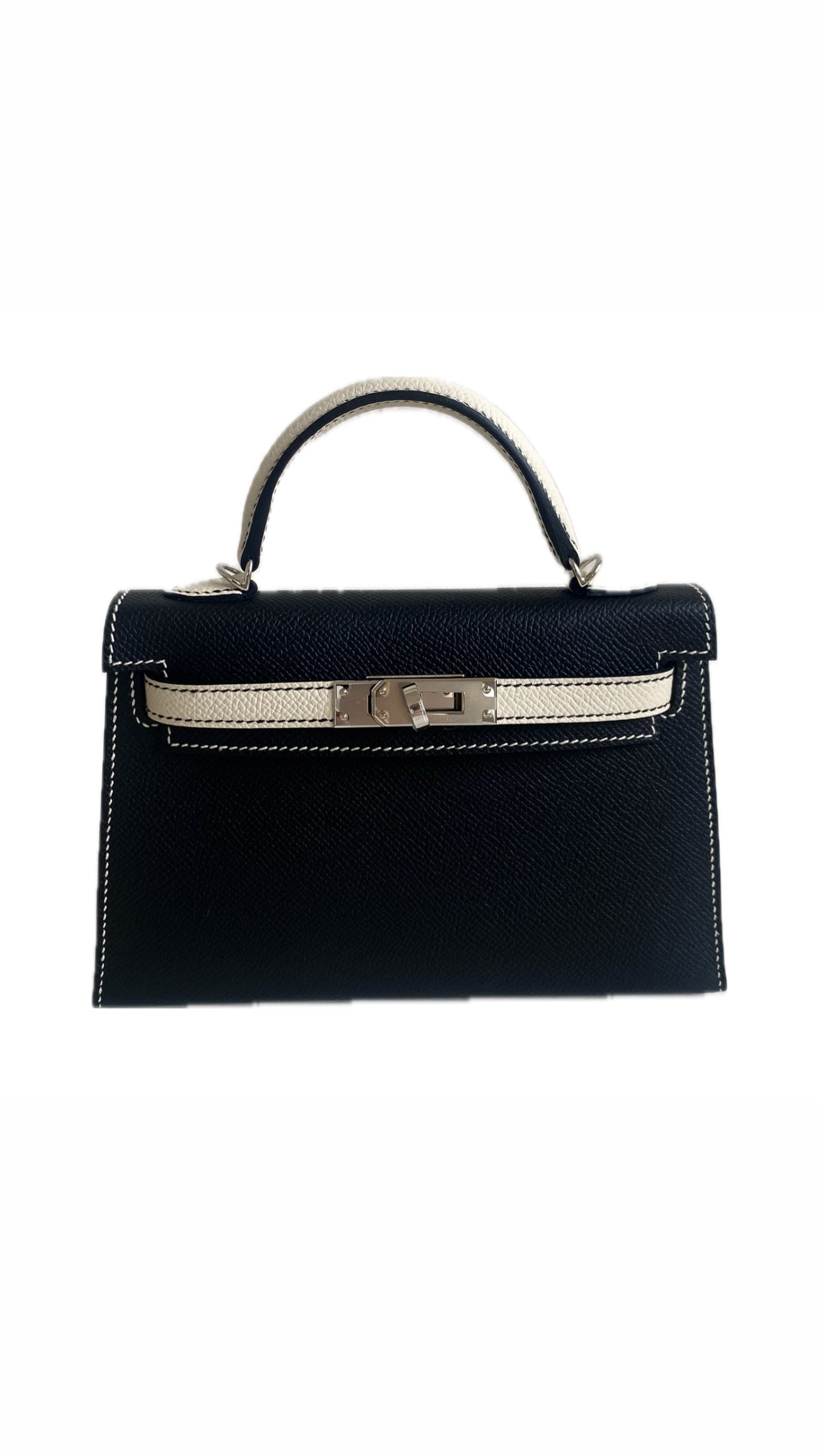 Hermès Mini Kelly 20 — Black & Craie Epsom Leather Silver Hardware