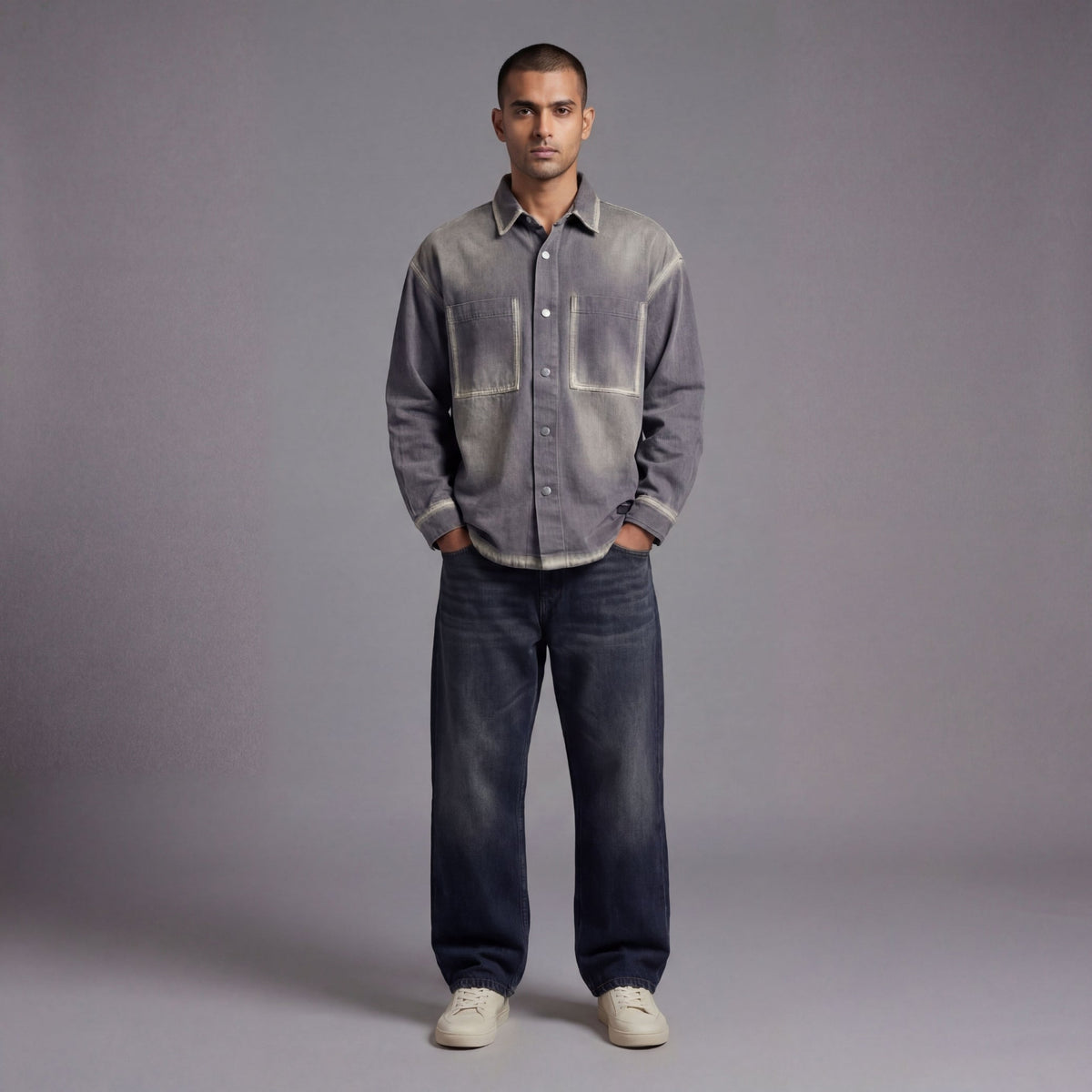 WASHED CHARCOAL DENIM OVERSHIRT by GREY AREA