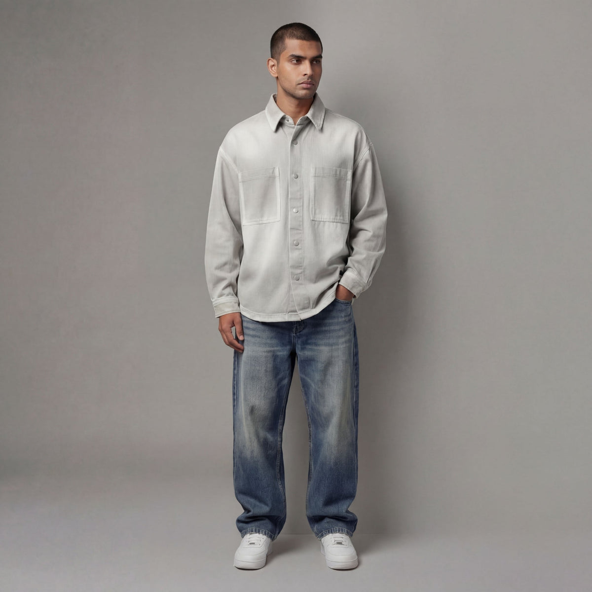STONE WASH DENIM OVERSHIRT by GREY AREA