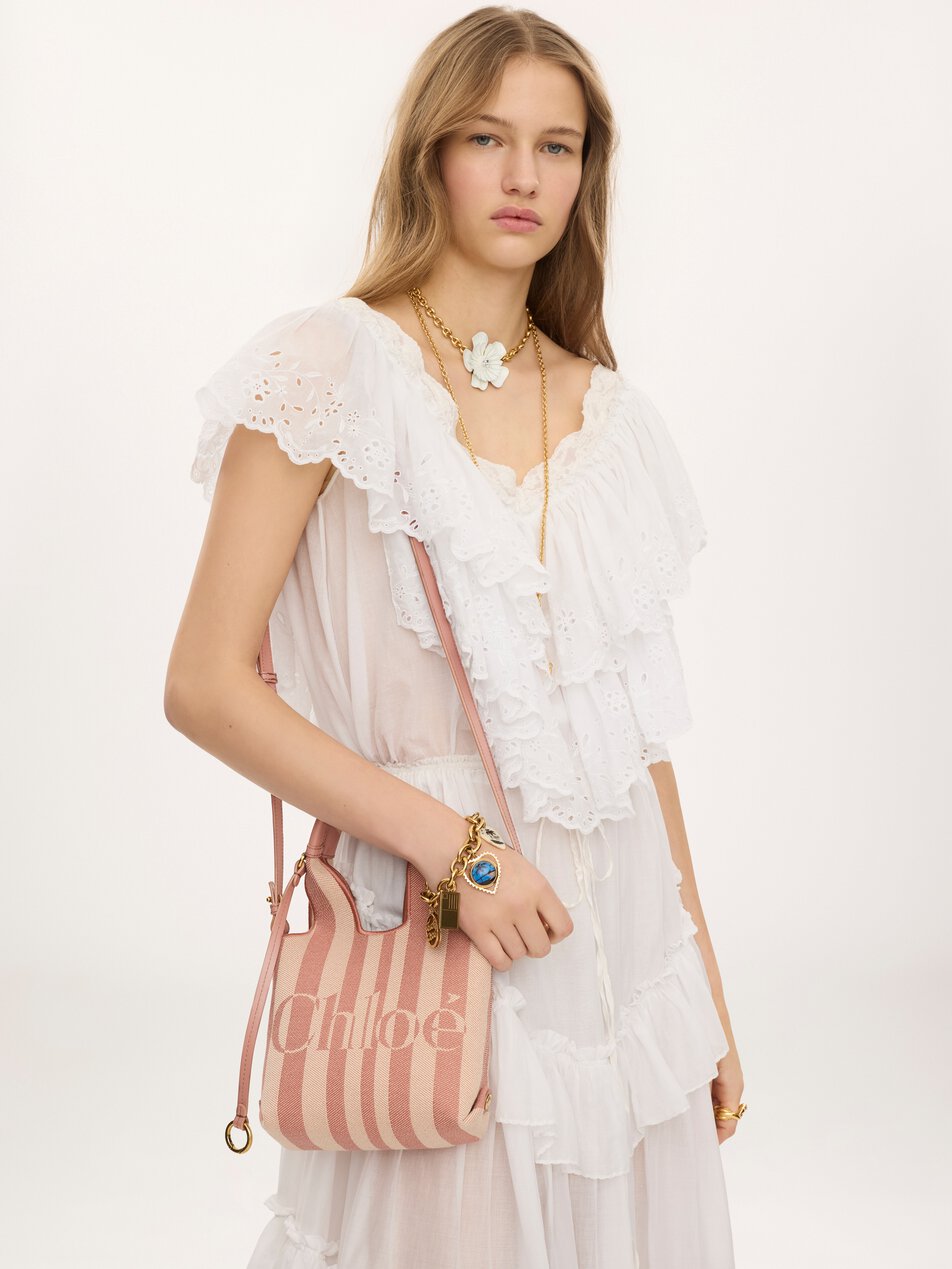 CHLOE Mini Chloé Stripy tote bag in jacquard Nougat by CHLOE