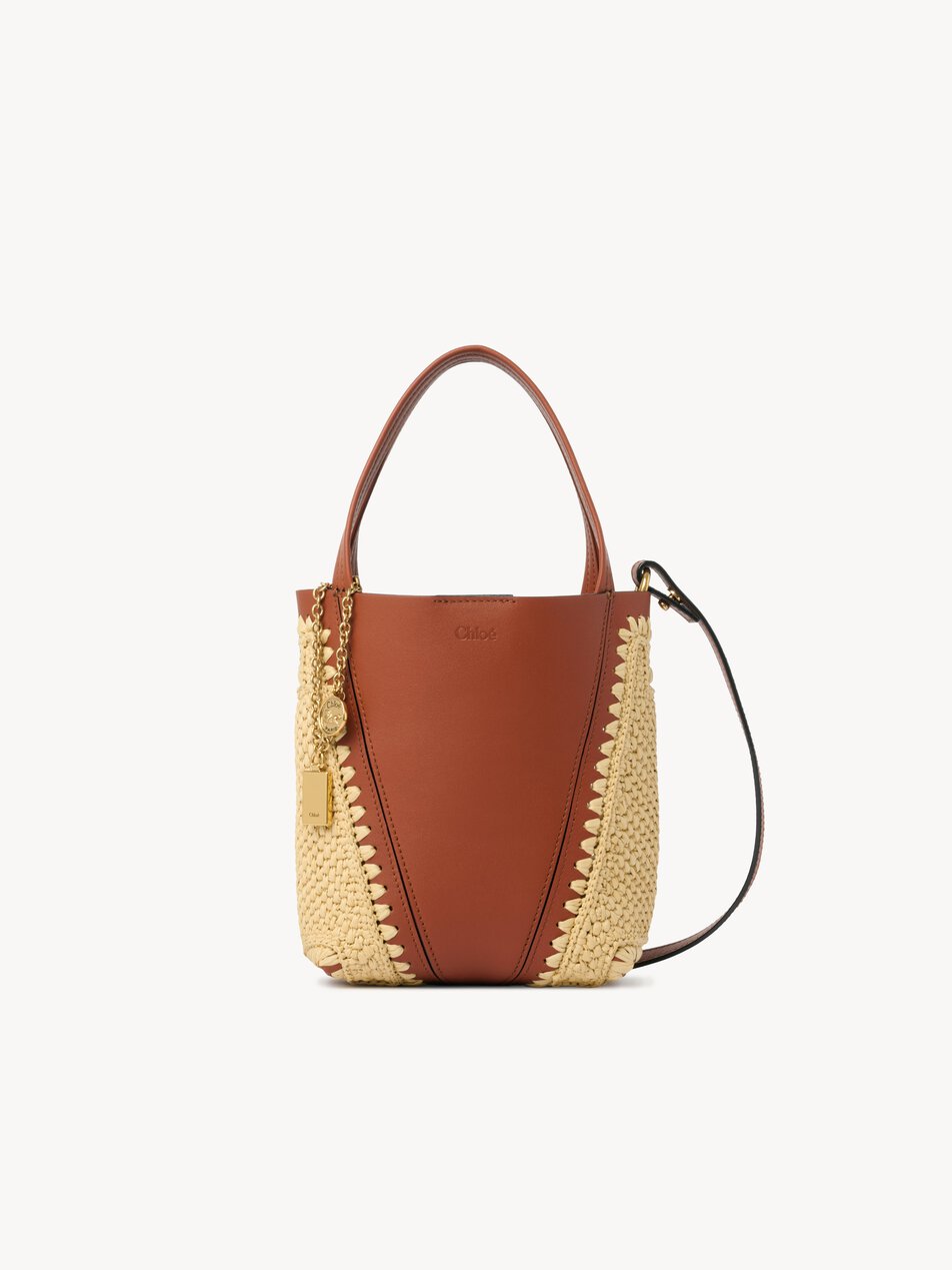 CHLOE Small Chloé Spin tote bag in raffia-effect & leather Clay Brown by CHLOE