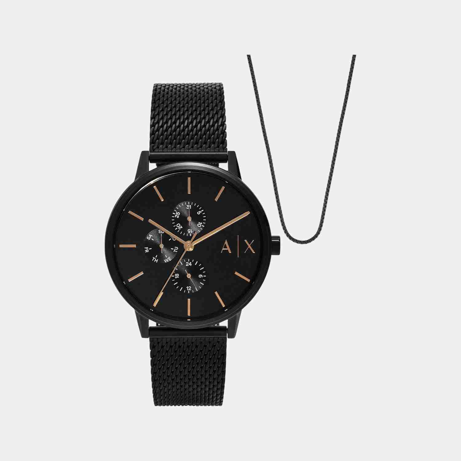 Men Quartz Black Dial Chronograph Stainless Steel Watch AX7162SET