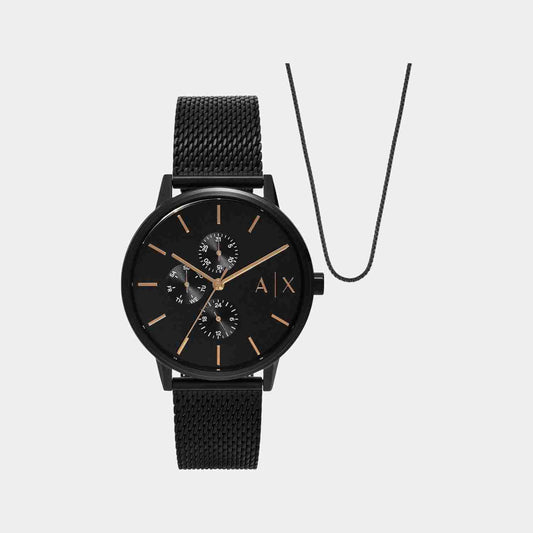 Men Quartz Black Dial Chronograph Stainless Steel Watch AX7162SET