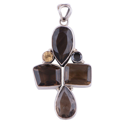 Smoky Topaz, Citrine, Black Onyx 925 Sterling Silver Pendant - R300164-11