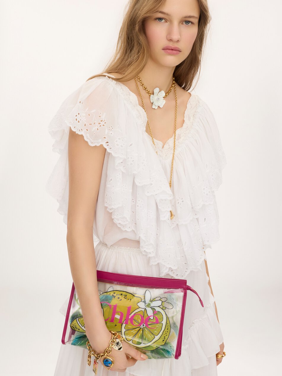 CHLOE Soleil zipped pouch in lemon-print jelly Radiant Yellow by CHLOE