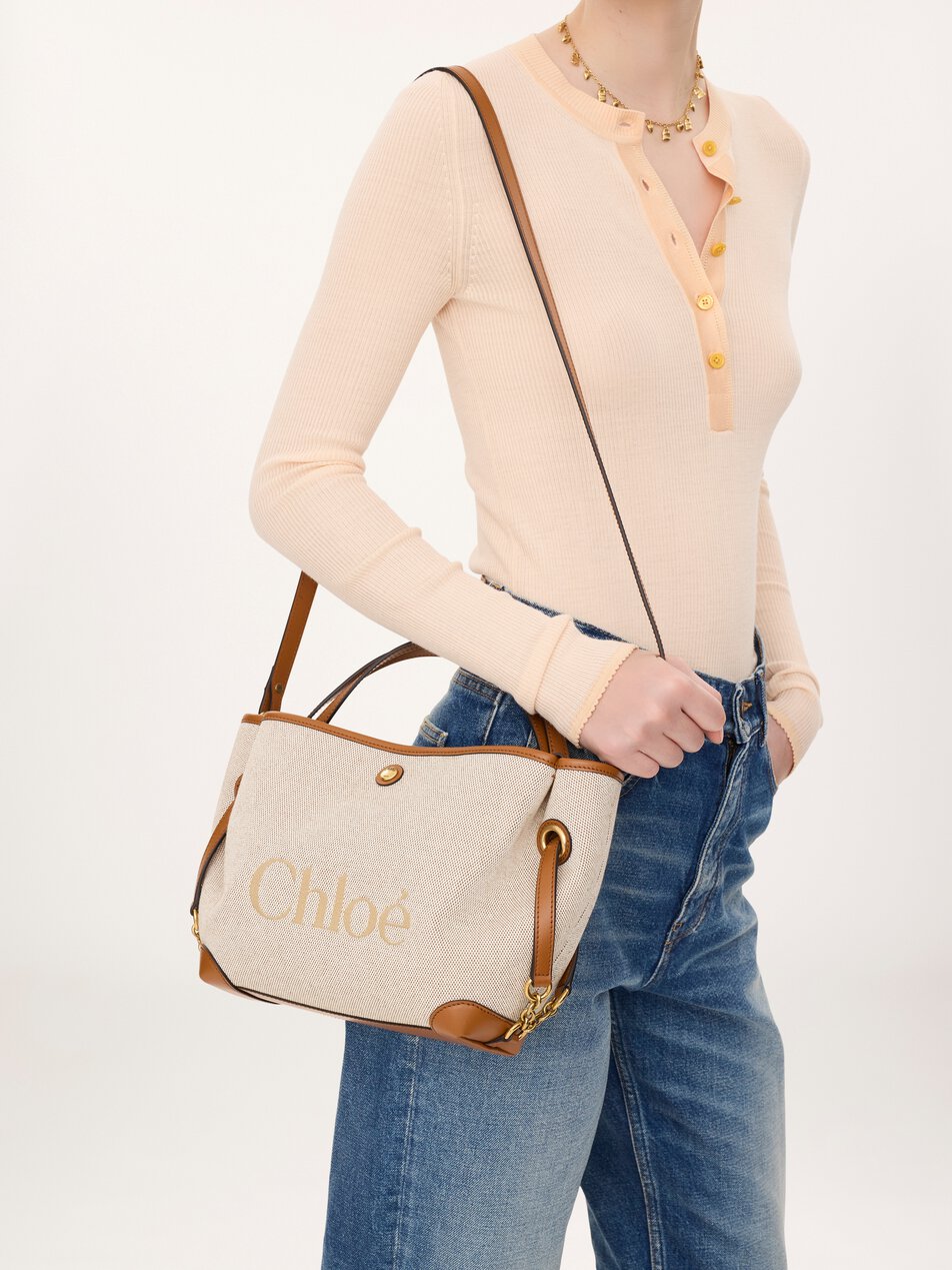 CHLOE Small Chloé Clover double carry bag in canvas Clay Brown by CHLOE