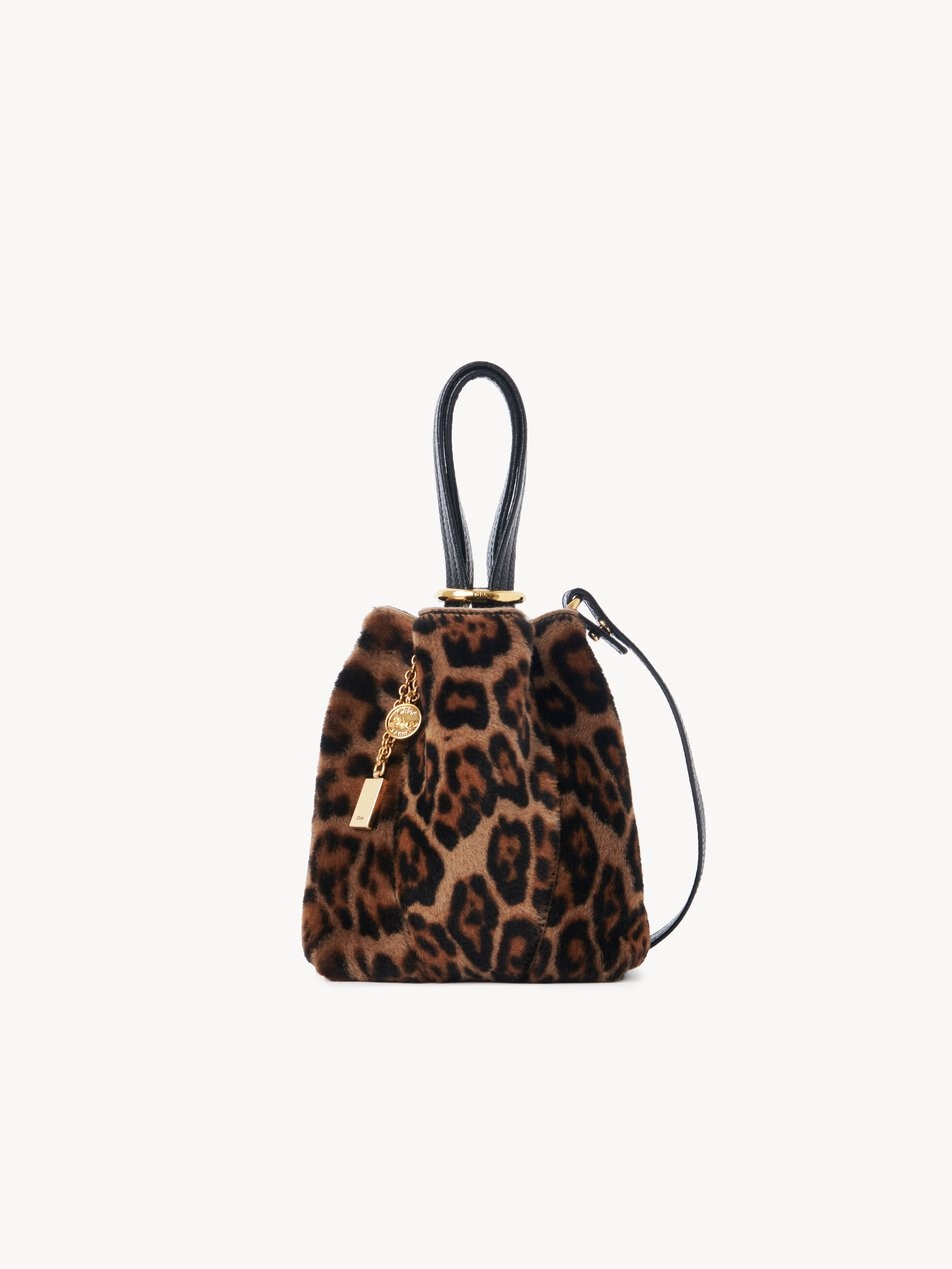 CHLOE Small Chloé Spin tote bag in leopard-print shearling Jungle Brown by CHLOE