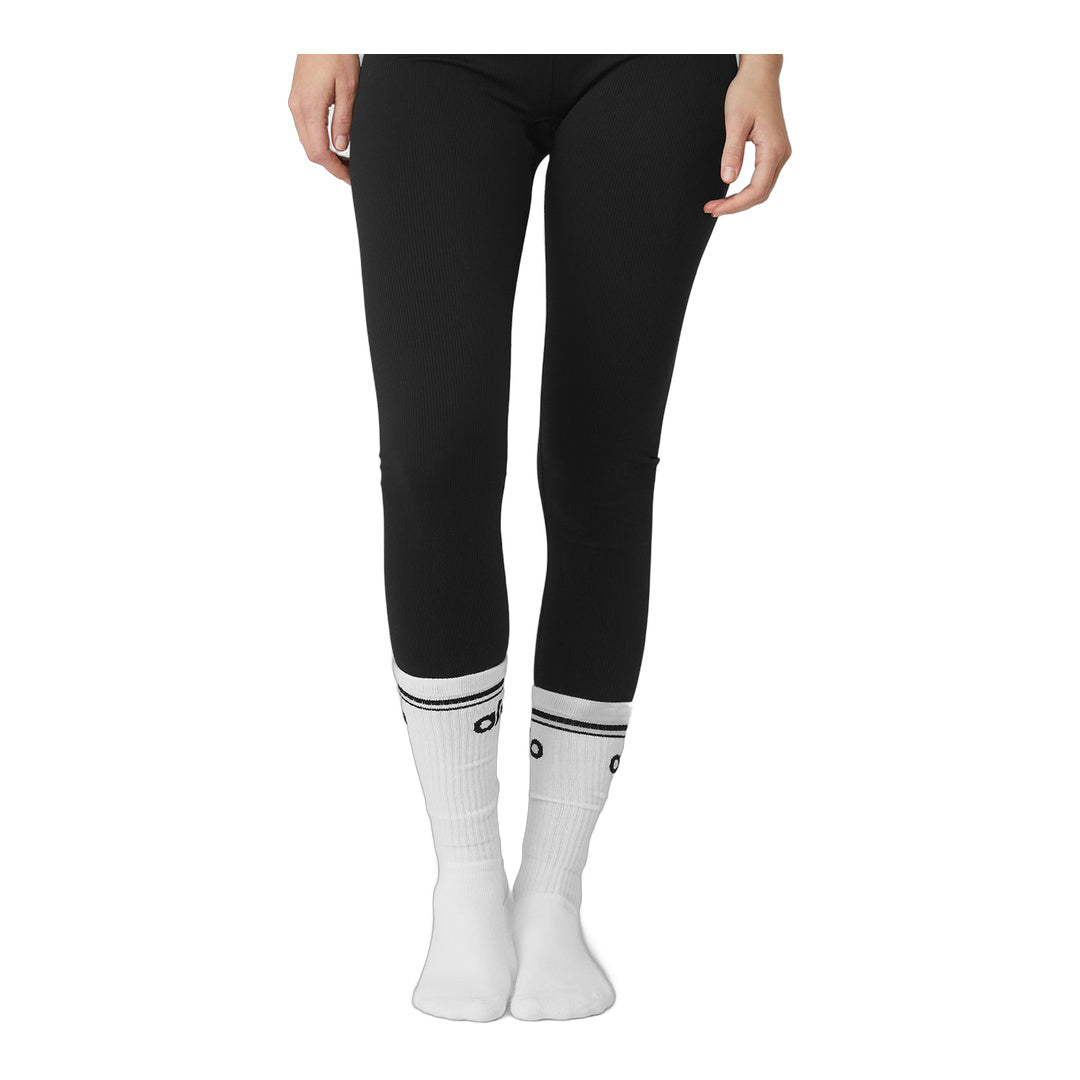 alo Women's Throwback Barre Sock - White/Black by Alo Yoga