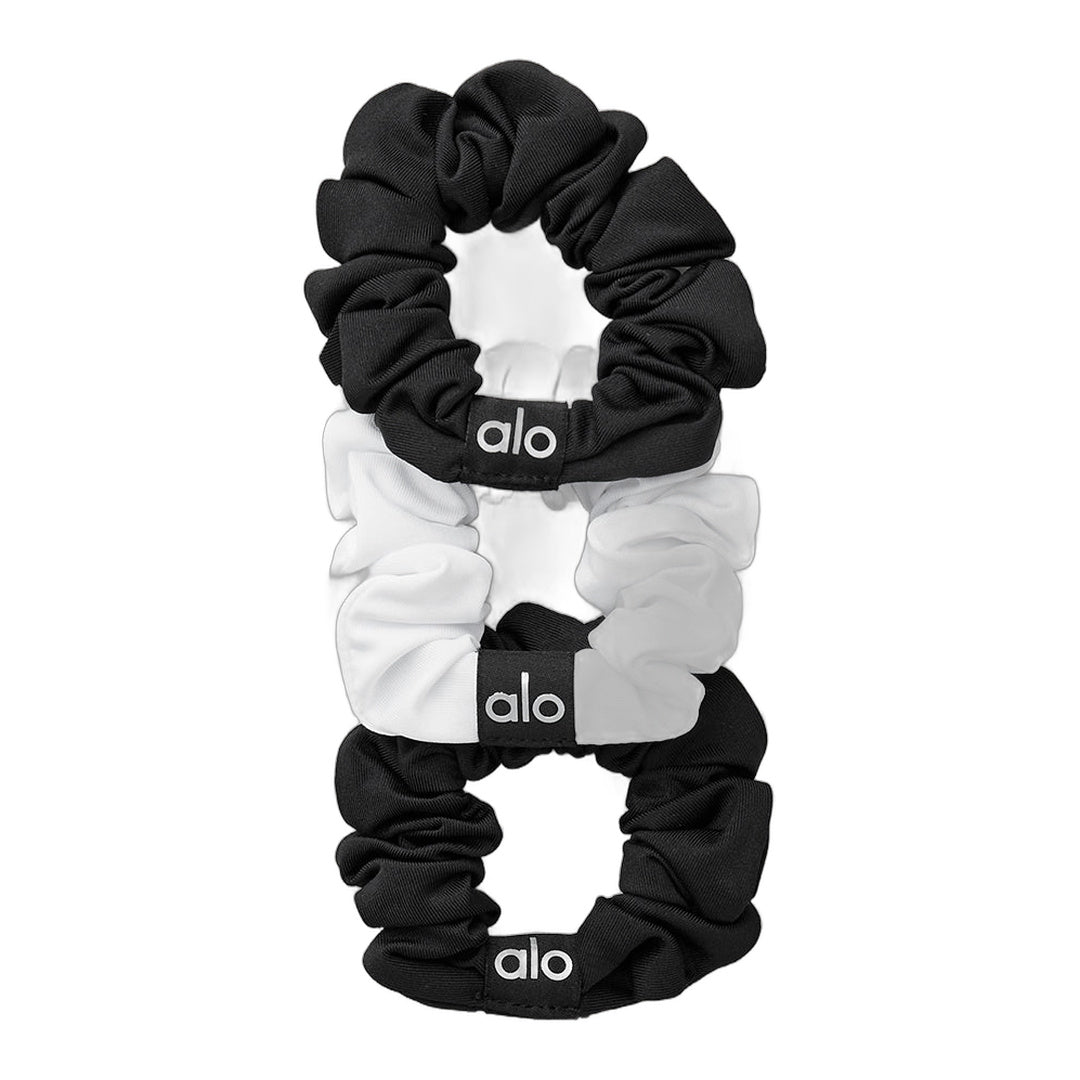 alo Fresh Mini Scrunchie (3-Pack) - Black/White by Alo Yoga