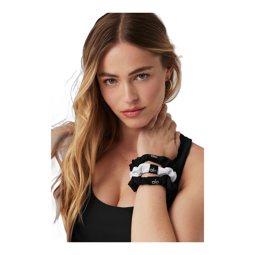 alo Fresh Mini Scrunchie (3-Pack) - Black/White by Alo Yoga