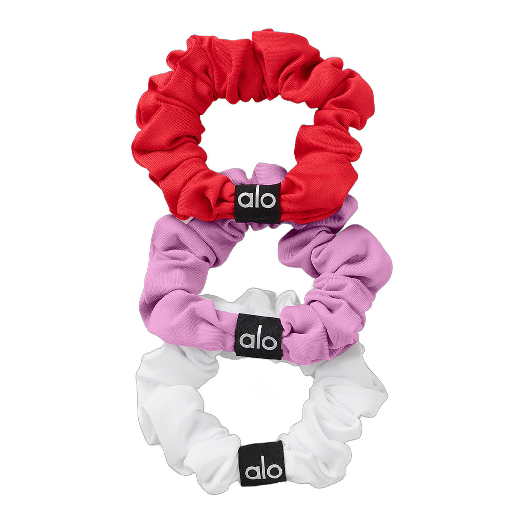 alo Fresh Mini Scrunchie 3-Pack - Bright Red/Candy Heart Pink/White by Alo Yoga