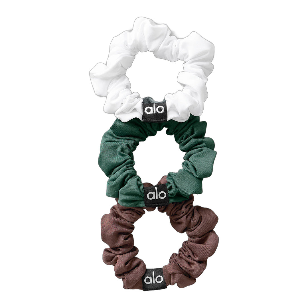 alo Fresh Mini Scrunchie 3-Pack - Brownstone/White/Clover Green by Alo Yoga