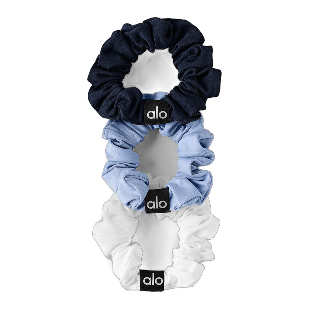 alo Fresh Mini Scrunchie 3-Pack - Light Provence Blue/Navy/White by Alo Yoga