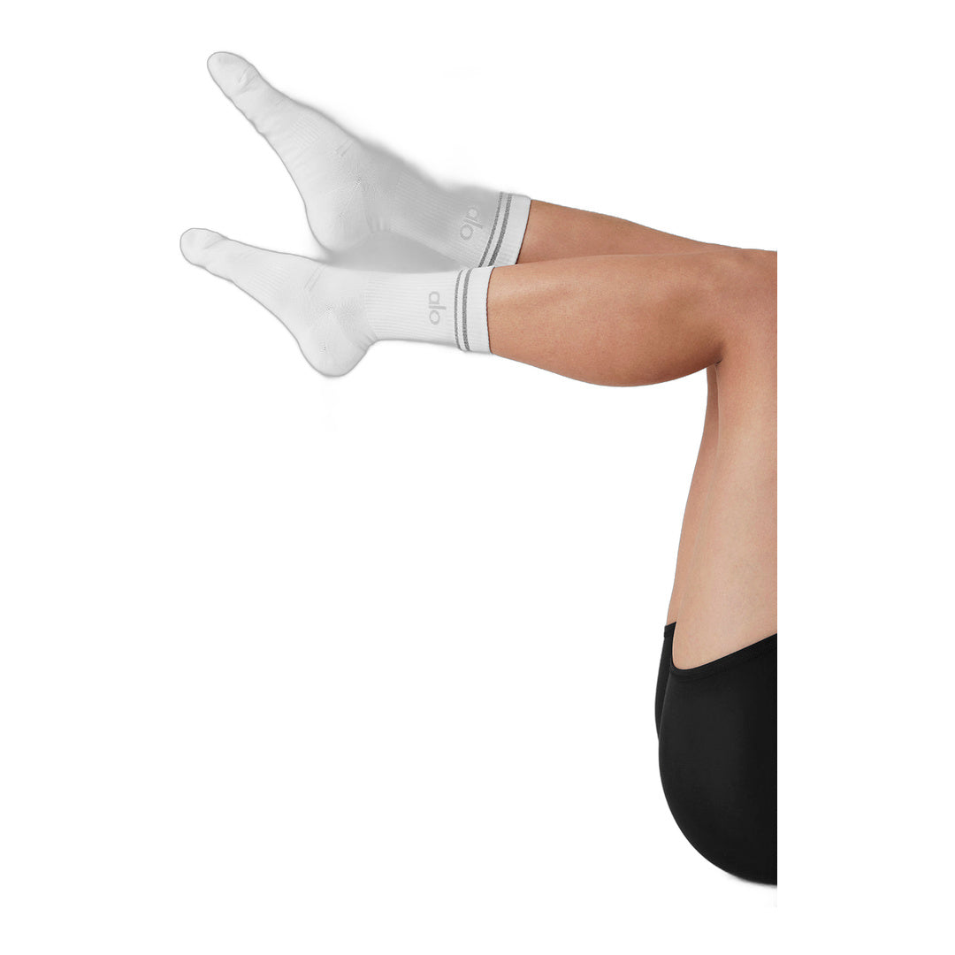 alo Unisex Half-Crew Performance Sock - White by Alo Yoga