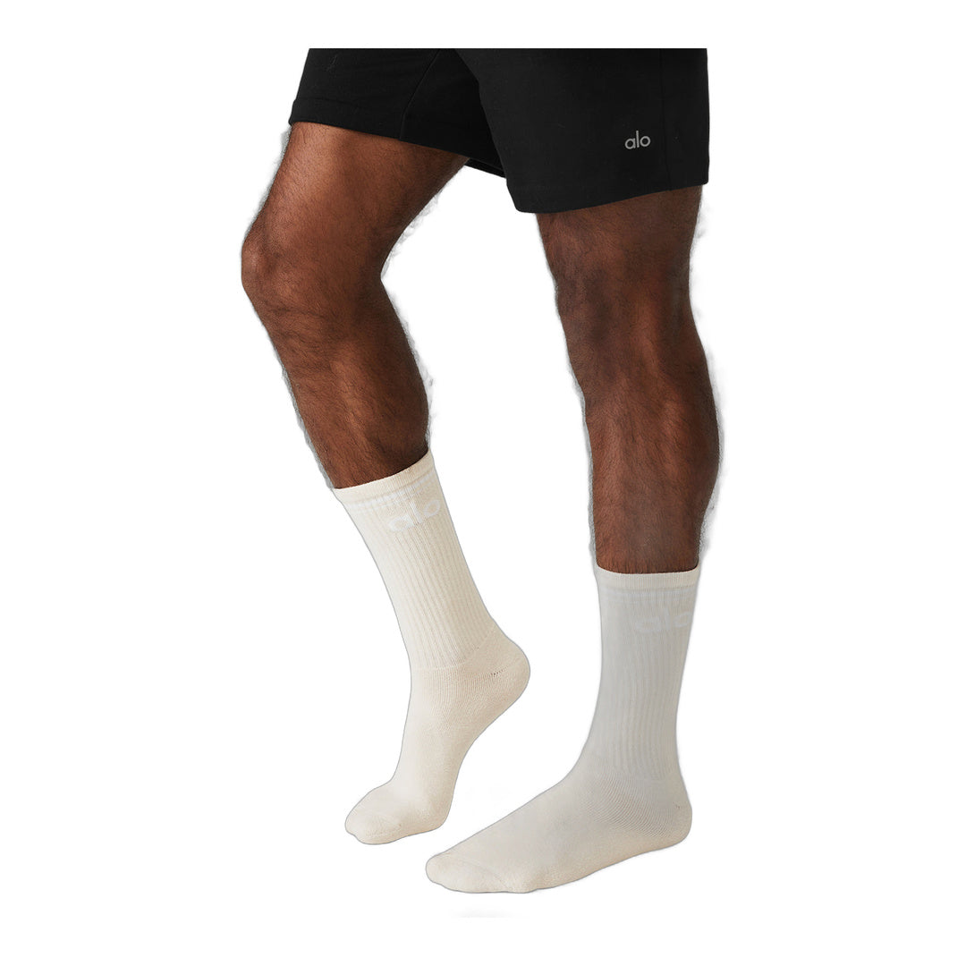 alo Unisex Throwback Sock - Bone/White by Alo Yoga