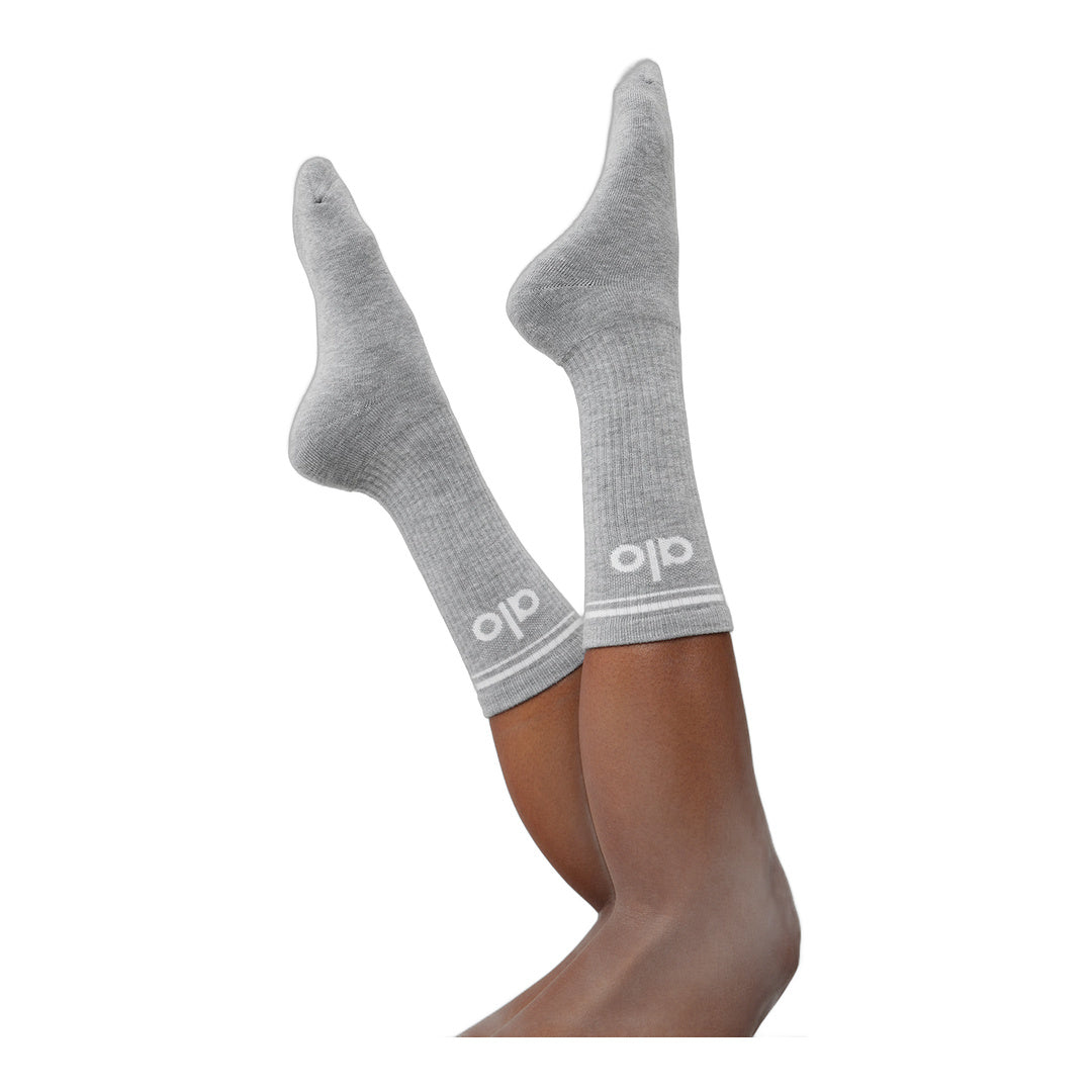 alo Unisex Throwback Sock - Athletic Heather Grey/White by Alo Yoga