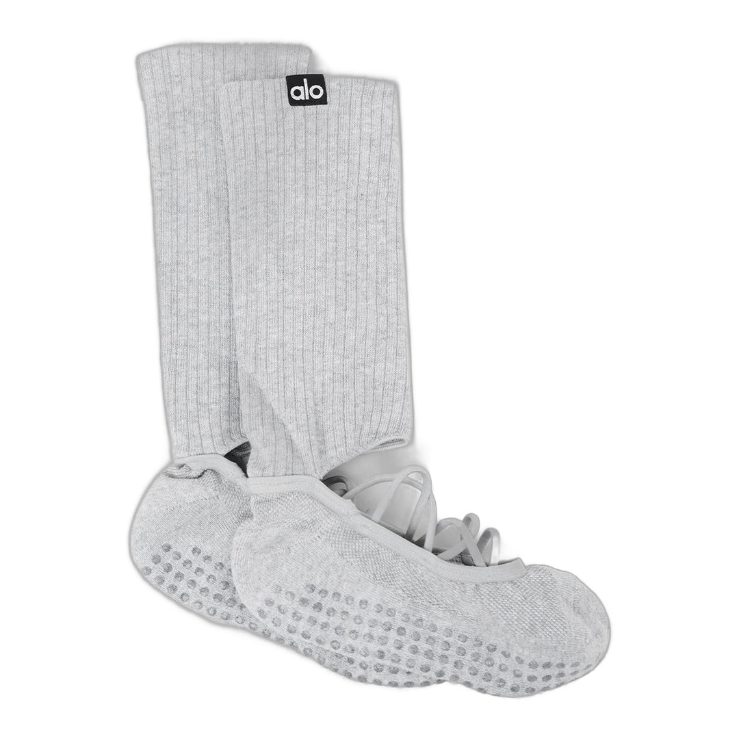 alo Women's Strappy Siren Grip Sock - Athletic Heather Grey by Alo Yoga