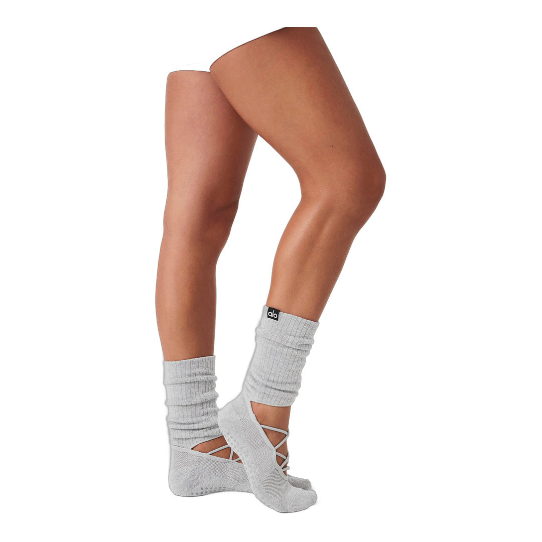 alo Women's Strappy Siren Grip Sock - Athletic Heather Grey by Alo Yoga