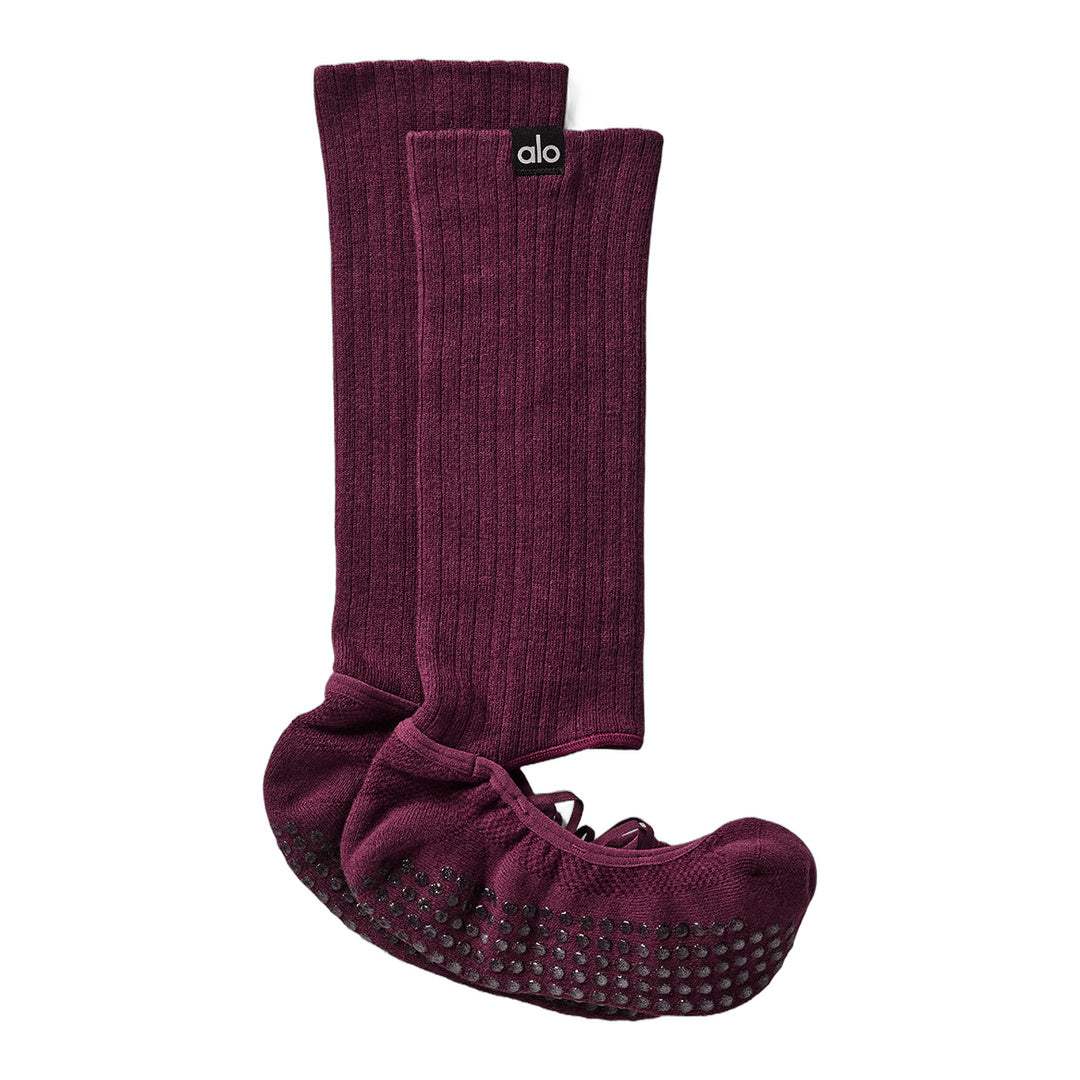 alo Women's Strappy Siren Grip Sock - Burgundy by Alo Yoga