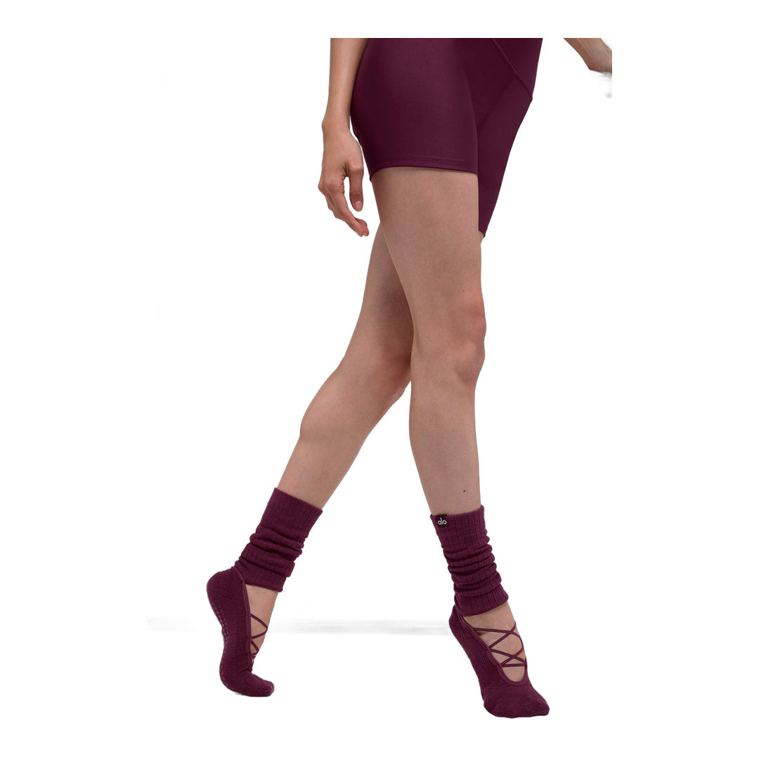alo Women's Strappy Siren Grip Sock - Burgundy by Alo Yoga