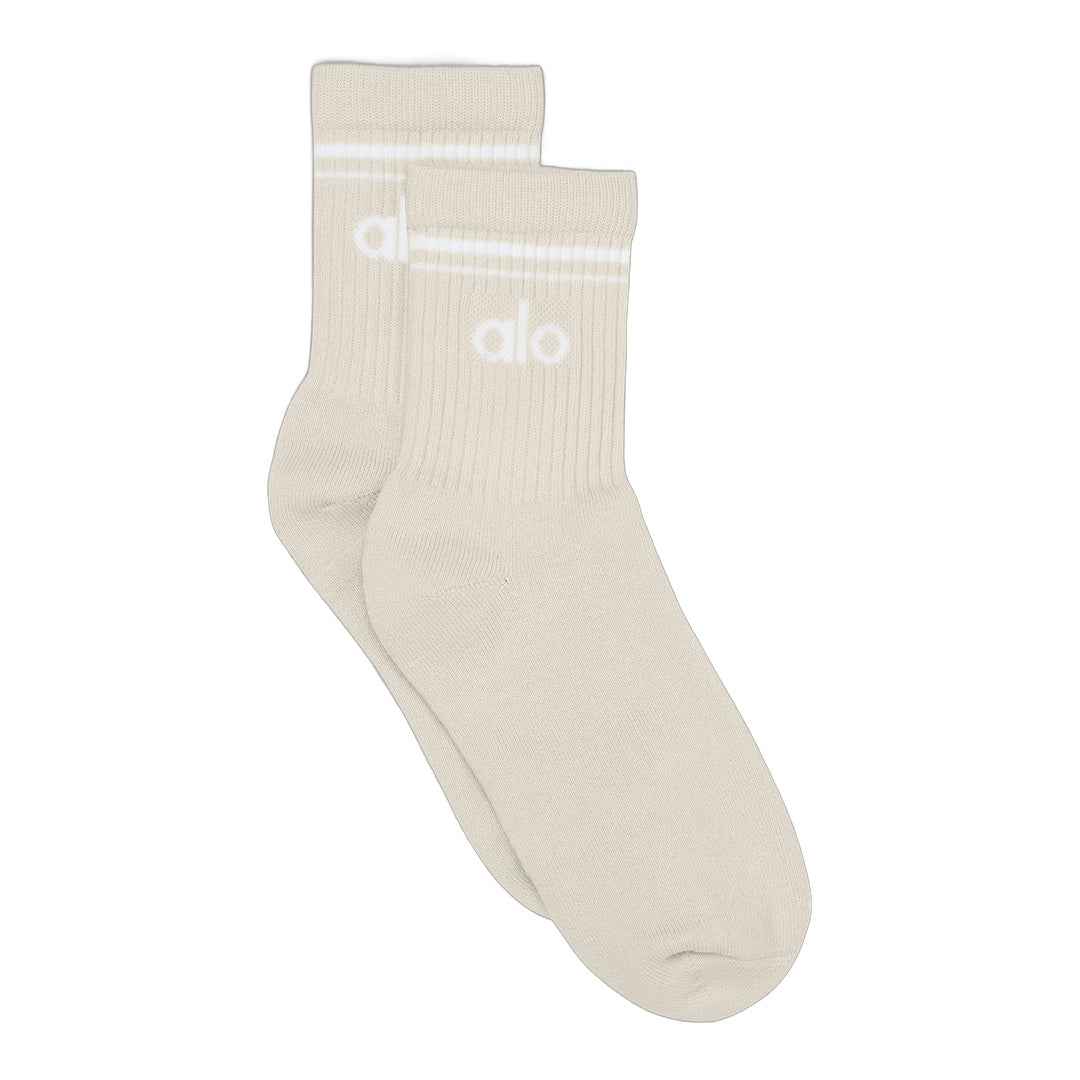 alo Unisex Half-Crew Throwback Sock - Bone/White by Alo Yoga