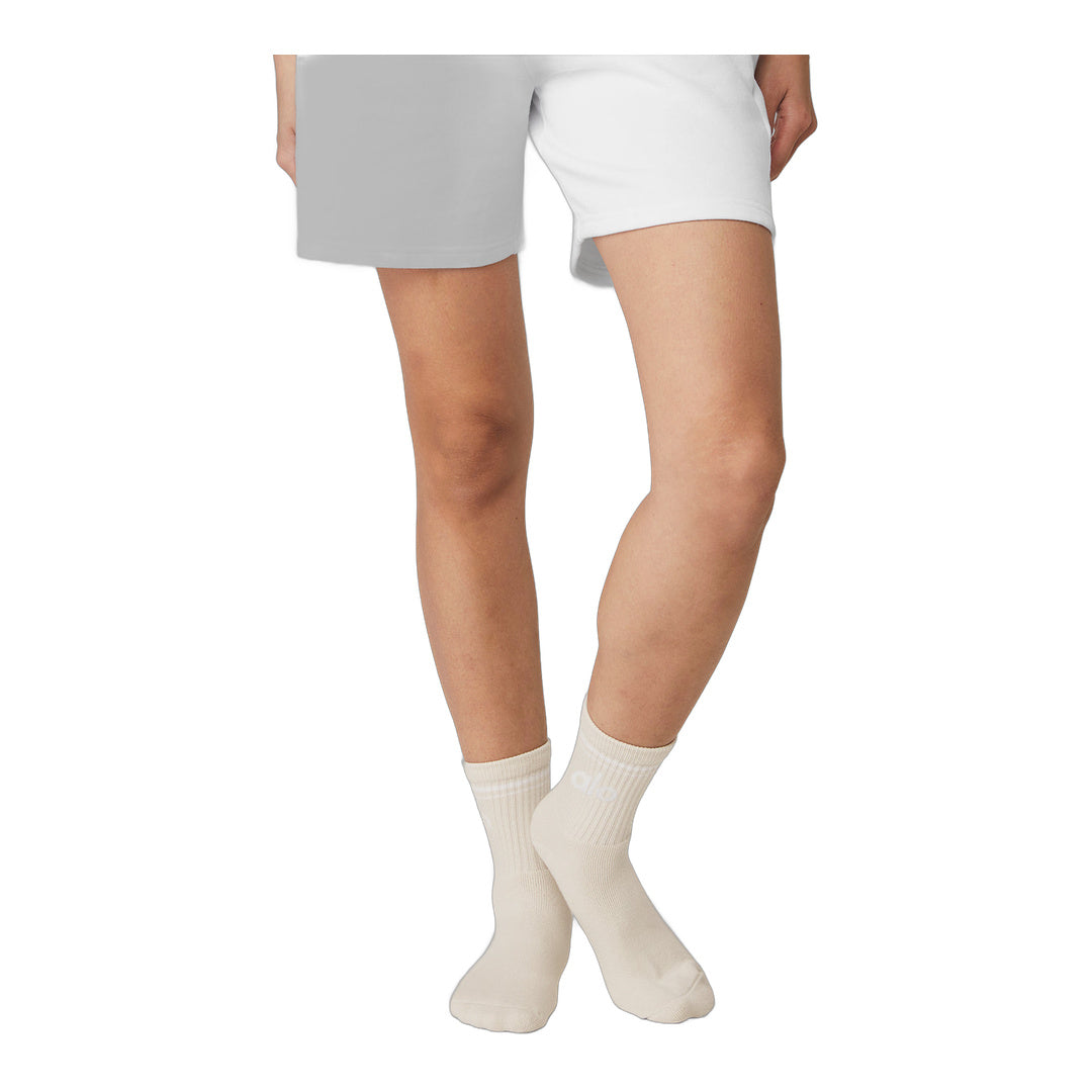 alo Unisex Half-Crew Throwback Sock - Bone/White by Alo Yoga