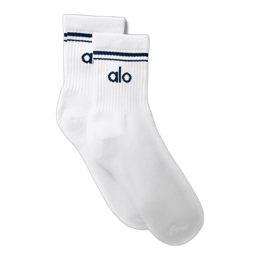 alo Unisex Half-Crew Throwback Sock - White/Navy by Alo Yoga