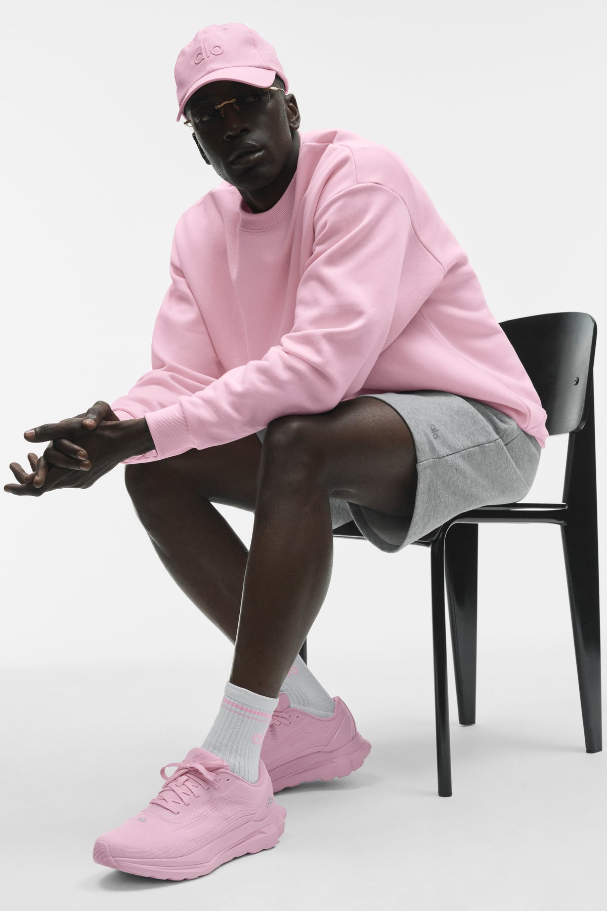 Alo Yoga Unisex Half-Crew Throwback Sock in White/Pink Marshmallow, product image 3 of 3