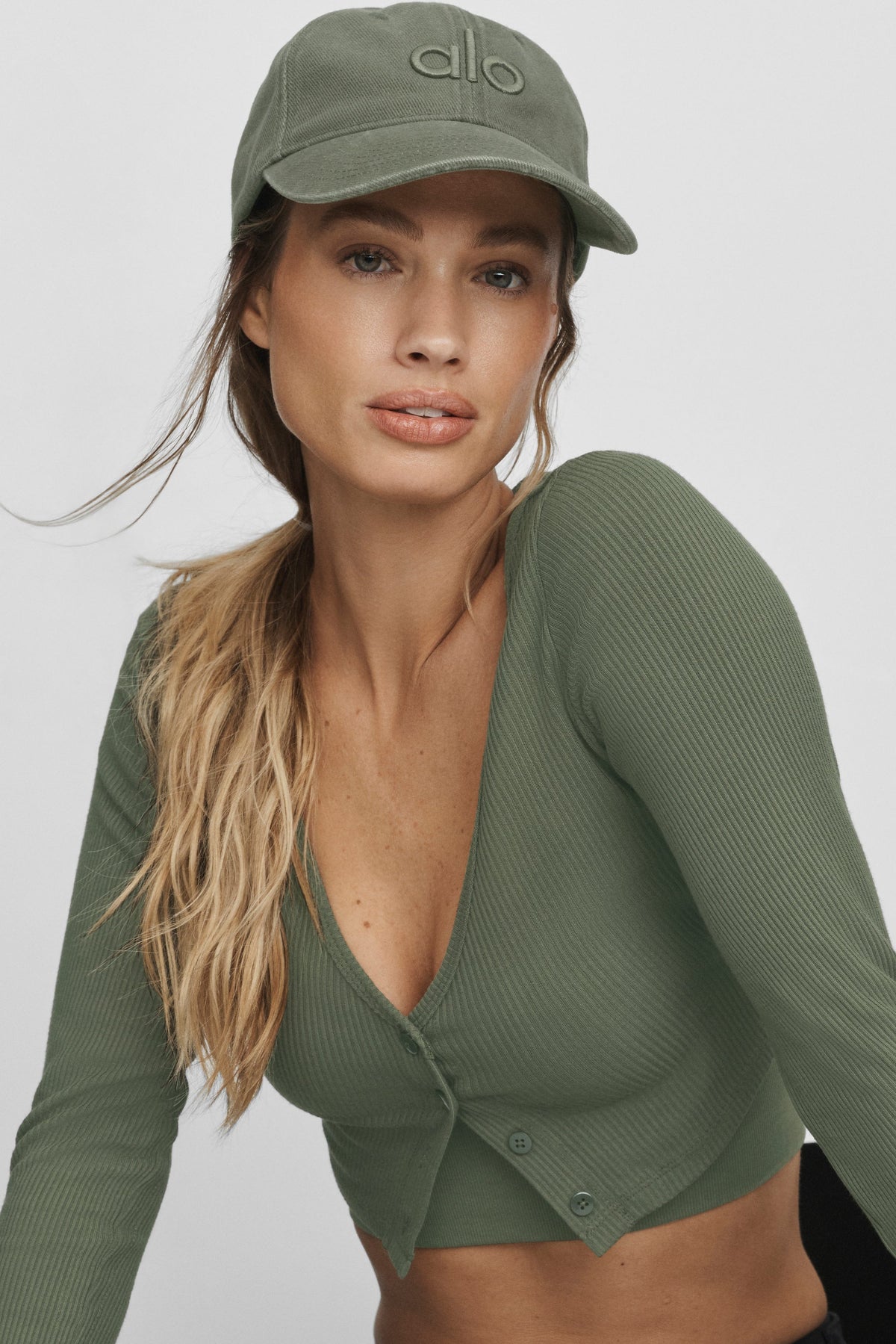 Alo Yoga Washed Off-Duty Cap in Bamboo Green Wash, product image 2 of 5