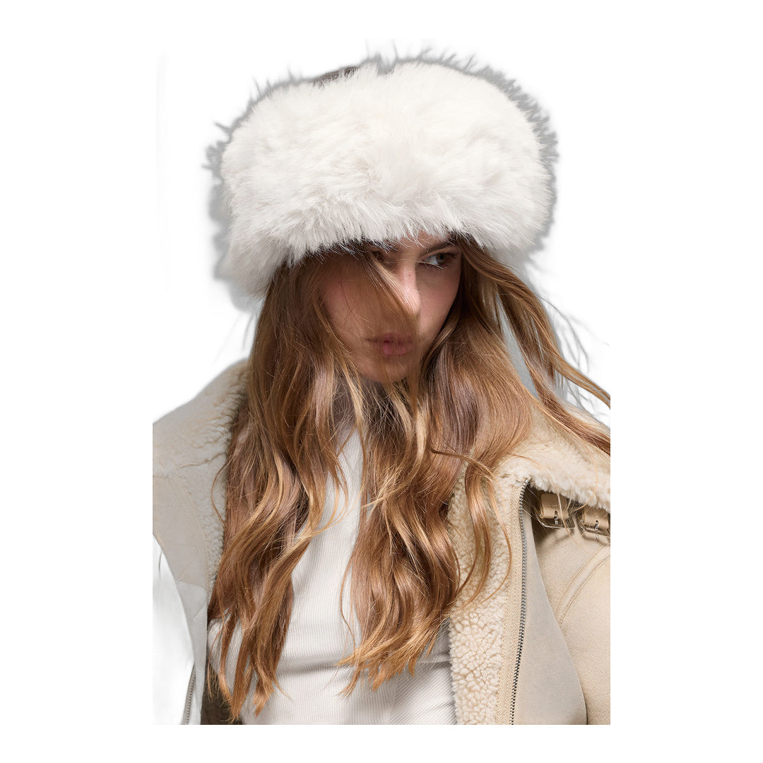 alo Opulent Faux Fur Wintersun Headband - Ivory by Alo Yoga