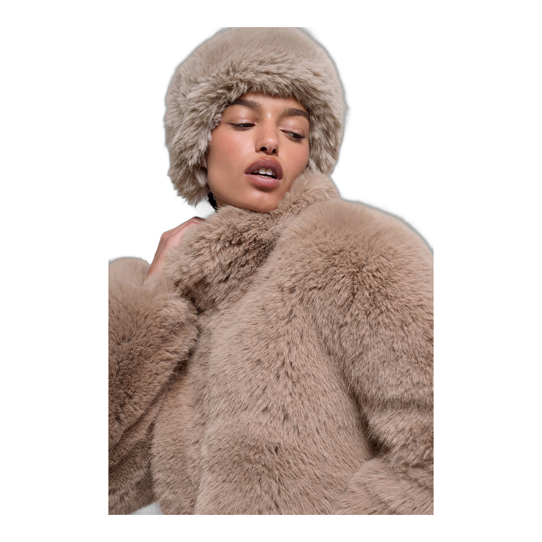alo Opulent Faux Fur Wintersun Headband - Oat by Alo Yoga