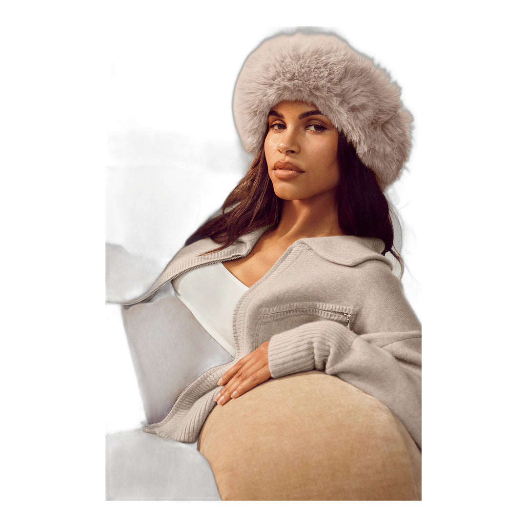 alo Courchevel Cashmere Faux Fur Beanie - Oat Heather by Alo Yoga