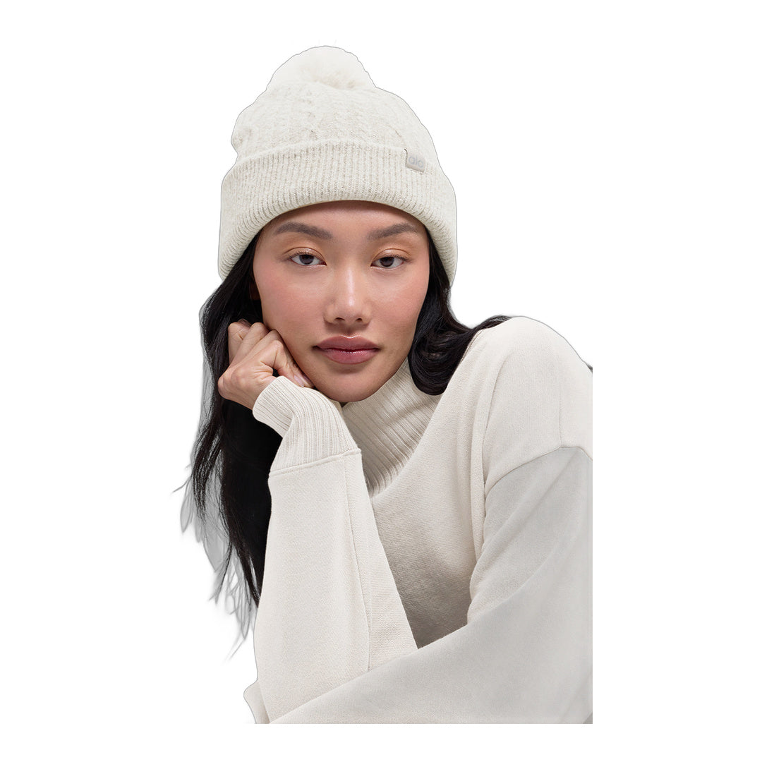 alo Cable Knit Winter Bliss Beanie - Ivory by Alo Yoga
