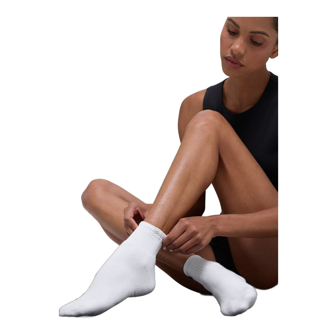 alo Quarter Crew Street Sock - White by Alo Yoga