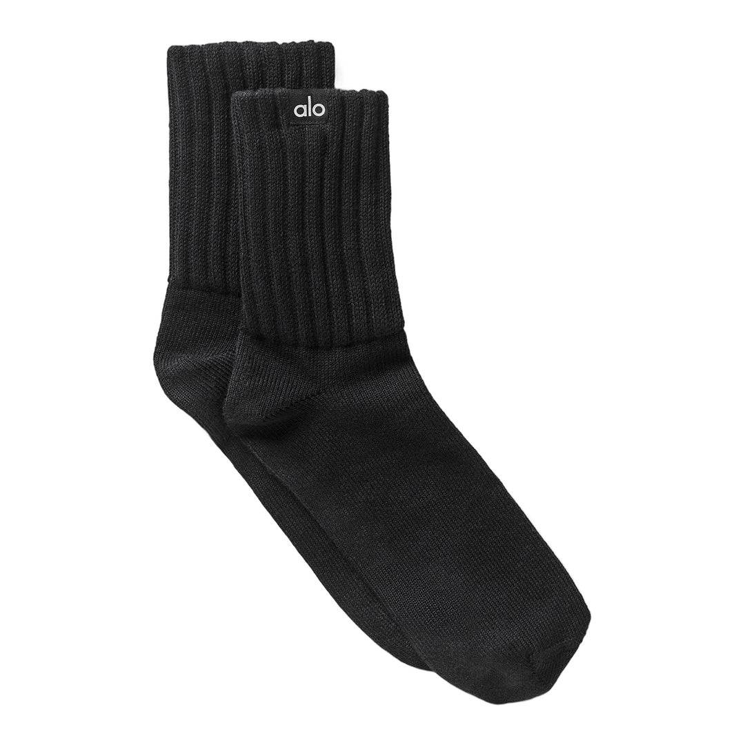 alo Unisex Half-Crew Scrunch Sock - Black by Alo Yoga
