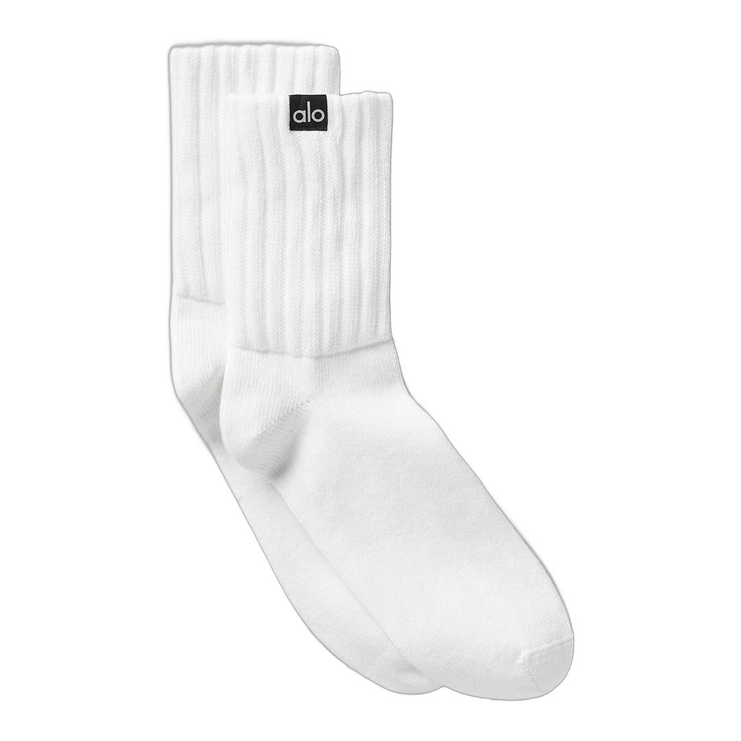 alo Unisex Half-Crew Scrunch Sock - White by Alo Yoga