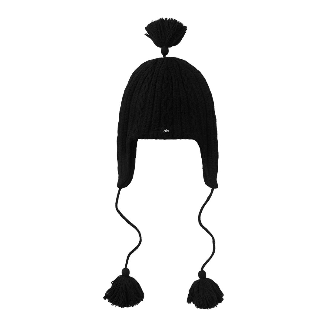 alo Cable Knit Winter Bliss Earflap Beanie - Black by Alo Yoga