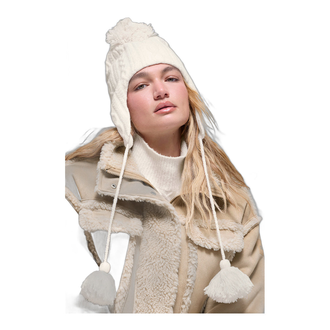 alo Cable Knit Winter Bliss Earflap Beanie - Ivory by Alo Yoga