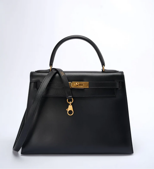 Hermès Vintage Kelly 28 Sellier – Black Box Calf Leather with Gold Hardware - Zeuskicks